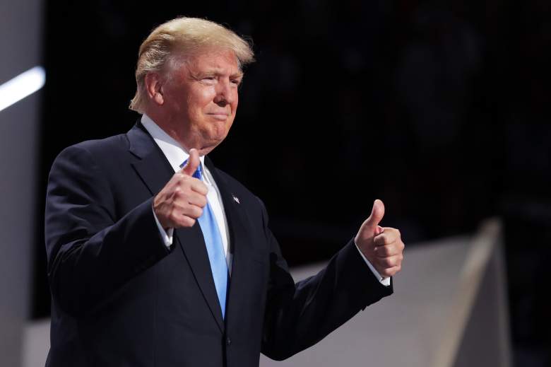 CLEVELAND, OH - JULY 18: Presumptive Republican presidential nominee Donald Trump gives thumbs up while introducing his wife Melania on the first day of the Republican National Convention on July 18, 2016 at the Quicken Loans Arena in Cleveland, Ohio. An estimated 50,000 people are expected in Cleveland, including hundreds of protesters and members of the media. The four-day Republican National Convention kicks off on July 18. (Photo by Chip Somodevilla/Getty Images)