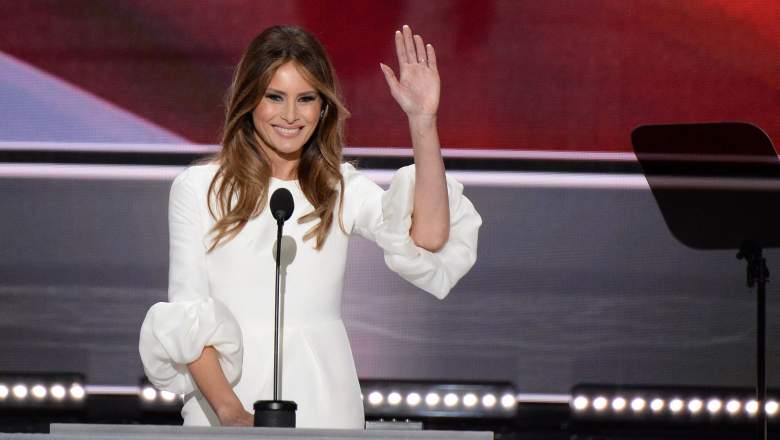 Melania Trump, wife of presumptive Republican presidential candidate Donald Trump, addresses delegates on the first day of the Republican National Convention on July 18, 2016 at Quicken Loans Arena in Cleveland, Ohio. The Republican Party opened its national convention, kicking off a four-day political jamboree that will anoint billionaire Donald Trump as its presidential nominee.  / AFP / Robyn BECK        (Photo credit should read ROBYN BECK/AFP/Getty Images)
