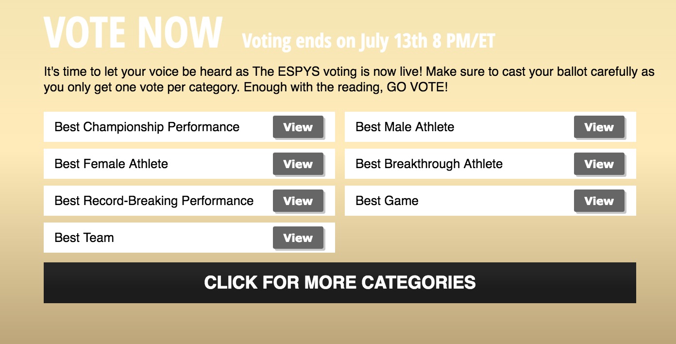 ESPYS 2016 Voting for Nominees How to Vote for Winners