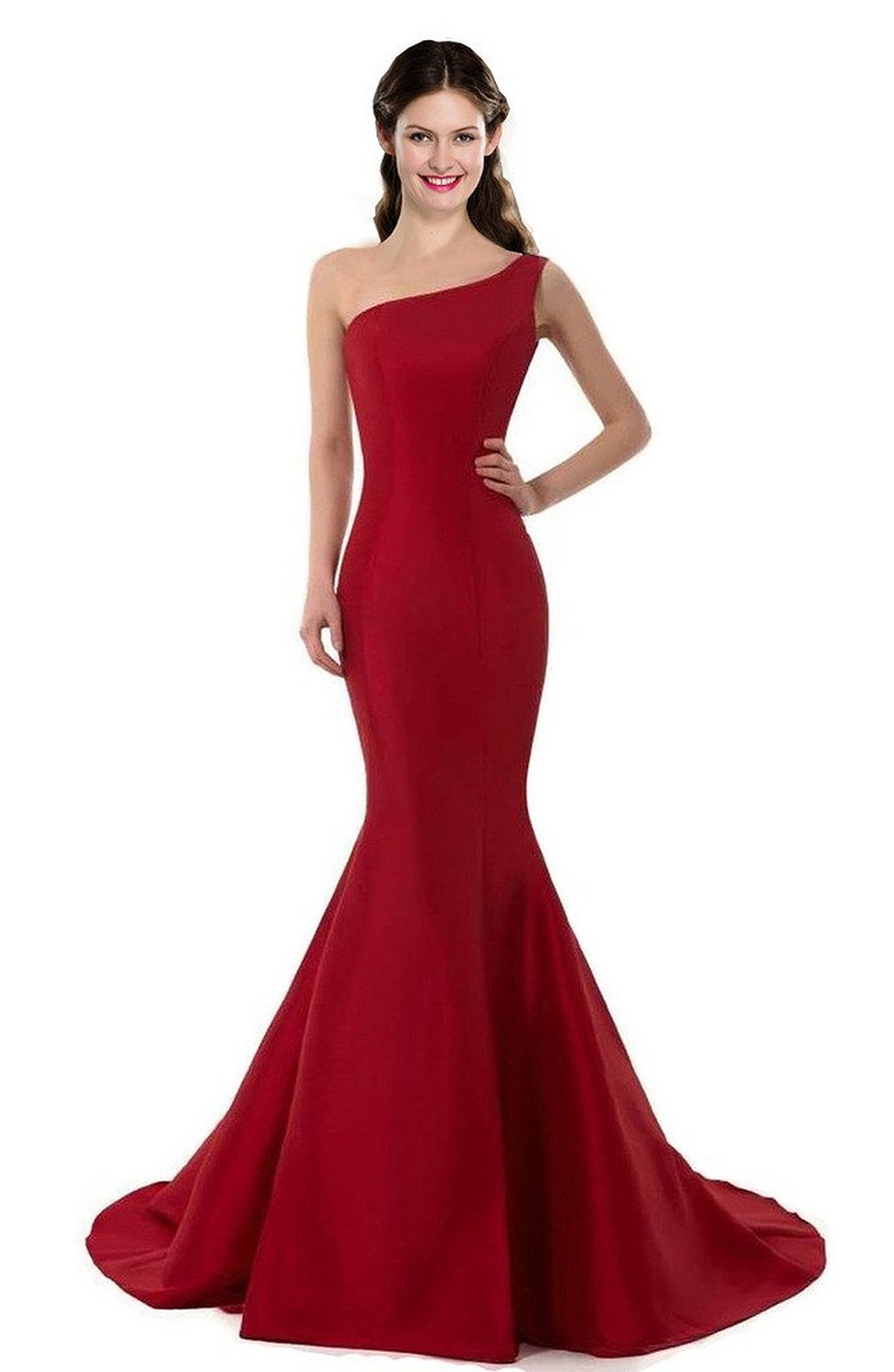 one shoulder red dress