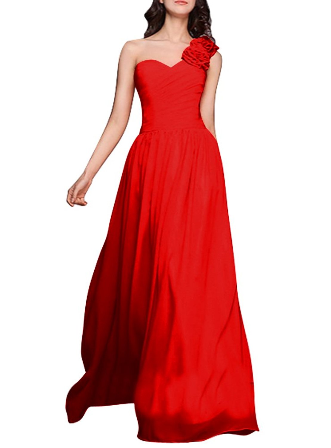 one shoulder red dress