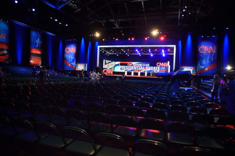 The debate hall as CNN prepares for the Republican Presidential Debate March 10, 2016 in Miami, Florida. / AFP / RHONA WISE (Photo credit should read RHONA WISE/AFP/Getty Images)