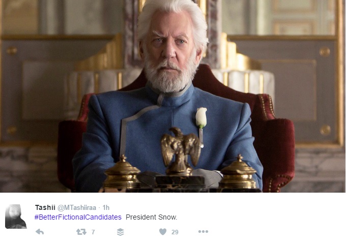 BetterFictionalCandidates, President Snow, Donald Trump, Donald Sutherland, The Hunger Games