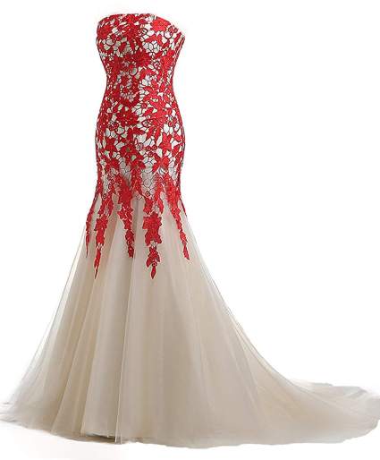 Red Applique Wedding Dress