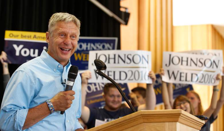 SALT LAKE CITY, UT - AUGUST 6: Libertarian presidential candidate Gary Johnson talks to a crowd of supporters at a rally on August 6, 2015 in Salt Lake City, Utah. Johnson has spent the day campaigning in Salt Lake City, the home town of former republican presidential candidate Mitt Romney. (Photo by George Frey/Getty Images)