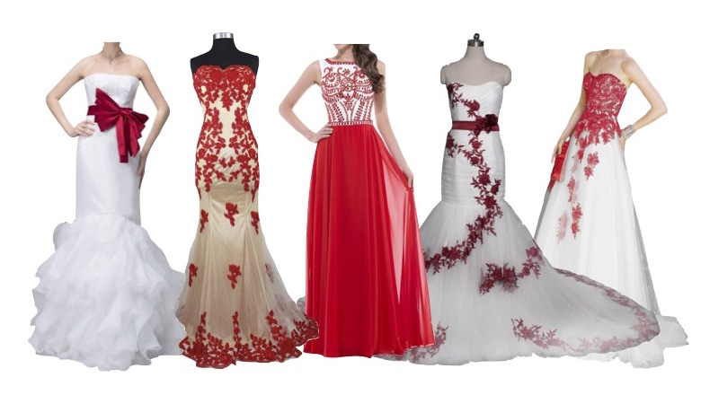 red and white bride dresses