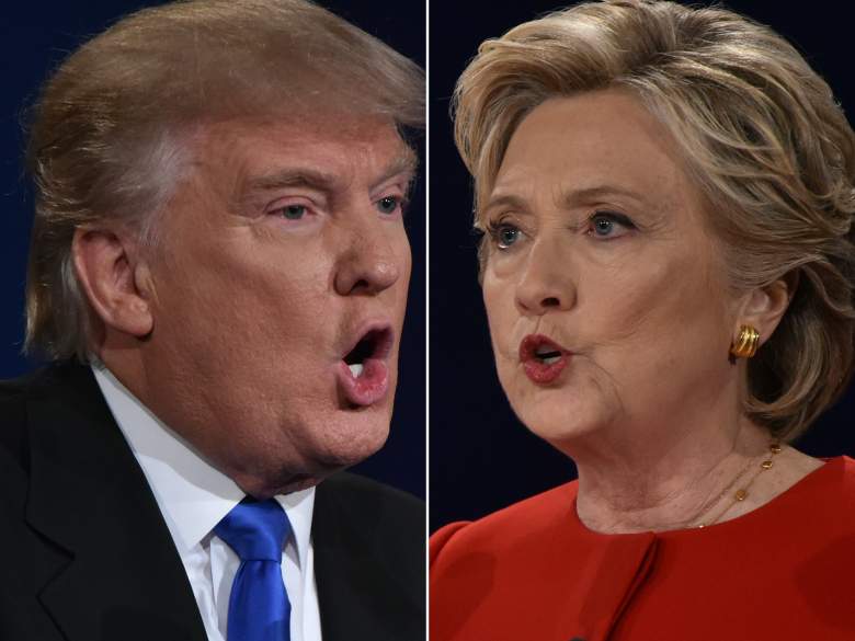 In this Combination of pictures taken on September 26, 2016, Republican nominee Donald Trump and Democratic nominee Hillary Clinton face off during the first presidential debate at Hofstra University in Hempstead, New York. / AFP / Paul J. Richards        (Photo credit should read PAUL J. RICHARDS/AFP/Getty Images)