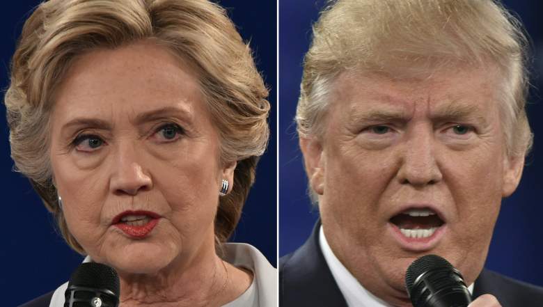 (COMBO) This combination of pictures created on October 09, 2016 shows Democratic presidential candidate Hillary Clinton and Republican presidential candidate Donald Trump during the second presidential debate at Washington University in St. Louis, Missouri on October 9, 2016.  / AFP / Paul J. Richards        (Photo credit should read PAUL J. RICHARDS/AFP/Getty Images)