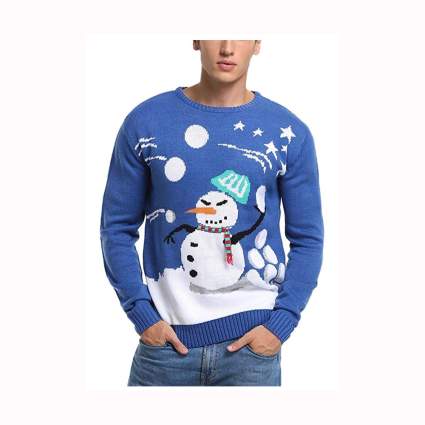 snowman snowball fight ugly christmas sweater