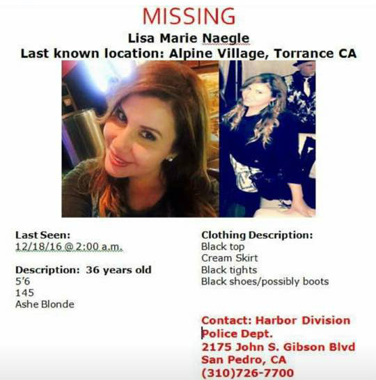 A missing person flyer for Naegle. Facebook