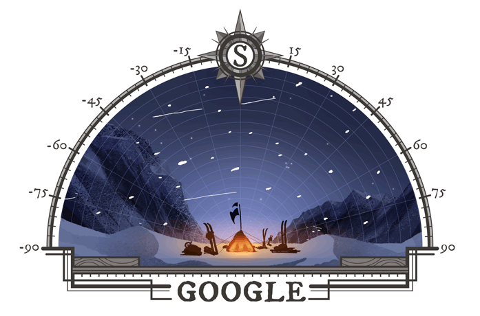 south pole google doodle, first expedition to the south pole, first expedition to the south pole google doodle