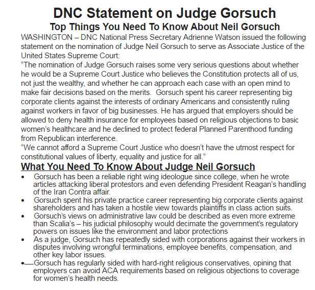Neil Gorsuch Democrat Response, Democrat Response, SCOTUS nominee