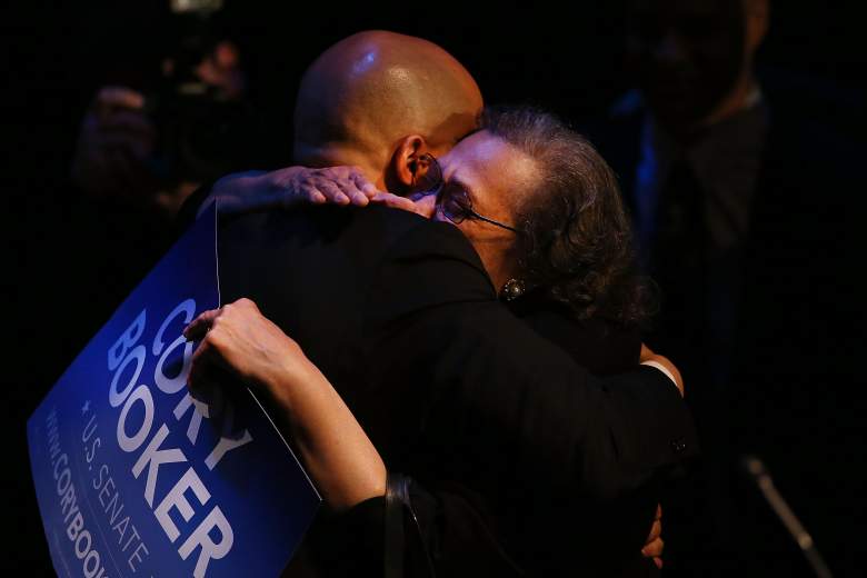 Cory Booker hugs his mother Carolyn Booker after winning a special election on October 16, 2013 in Newark, New Jersey. (Getty)