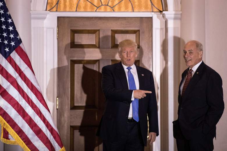 BEDMINSTER TOWNSHIP, NJ - NOVEMBER 20: (L to R) President-elect Donald Trump points at U.S. Marine Corps General John Kelly before their meeting at Trump International Golf Club, November 20, 2016 in Bedminster Township, New Jersey. Trump and his transition team are in the process of filling cabinet and other high level positions for the new administration. (Photo by Drew Angerer/Getty Images)