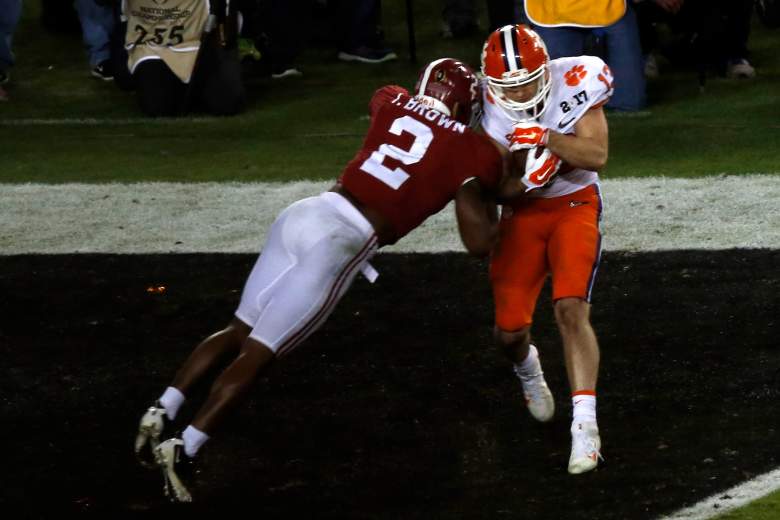 Renfrow hauls in the game-winning touchdown catch in the National Championship against Alabama on January 9. (Getty)