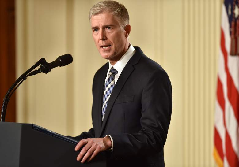 Judge Neil Gorsuch speaks, after US President Donald Trump nominated him for the Supreme Court, at the White House in Washington, DC, on January 31, 2017. President Donald Trump on nominated federal appellate judge Neil Gorsuch as his Supreme Court nominee, tilting the balance of the court back in the conservatives' favor. / AFP / Nicholas Kamm (Photo credit should read NICHOLAS KAMM/AFP/Getty Images)
