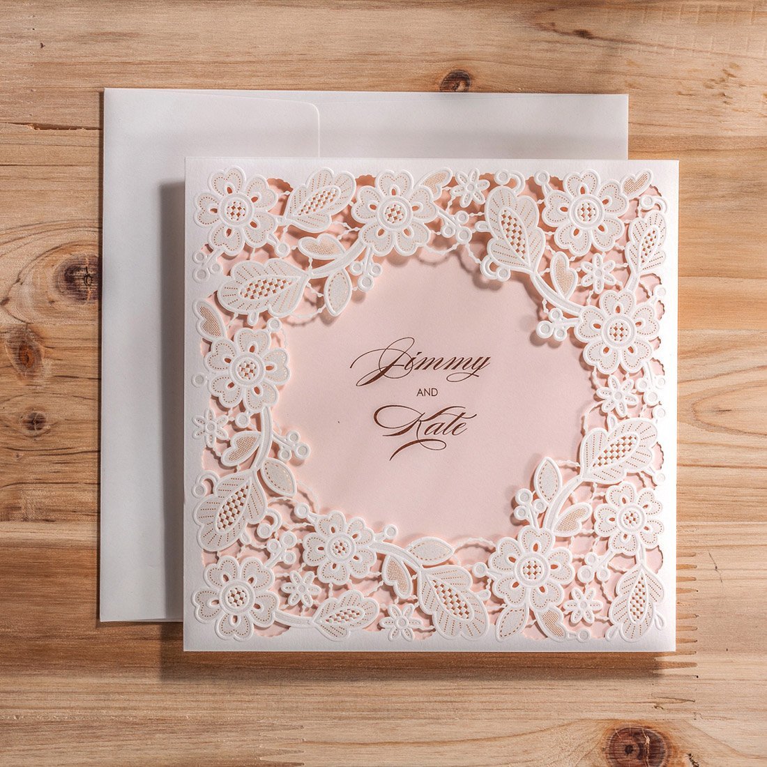 Wishmade Cheap Laser Cut  Wedding Invitation Card Kit with Heart Design Printing 