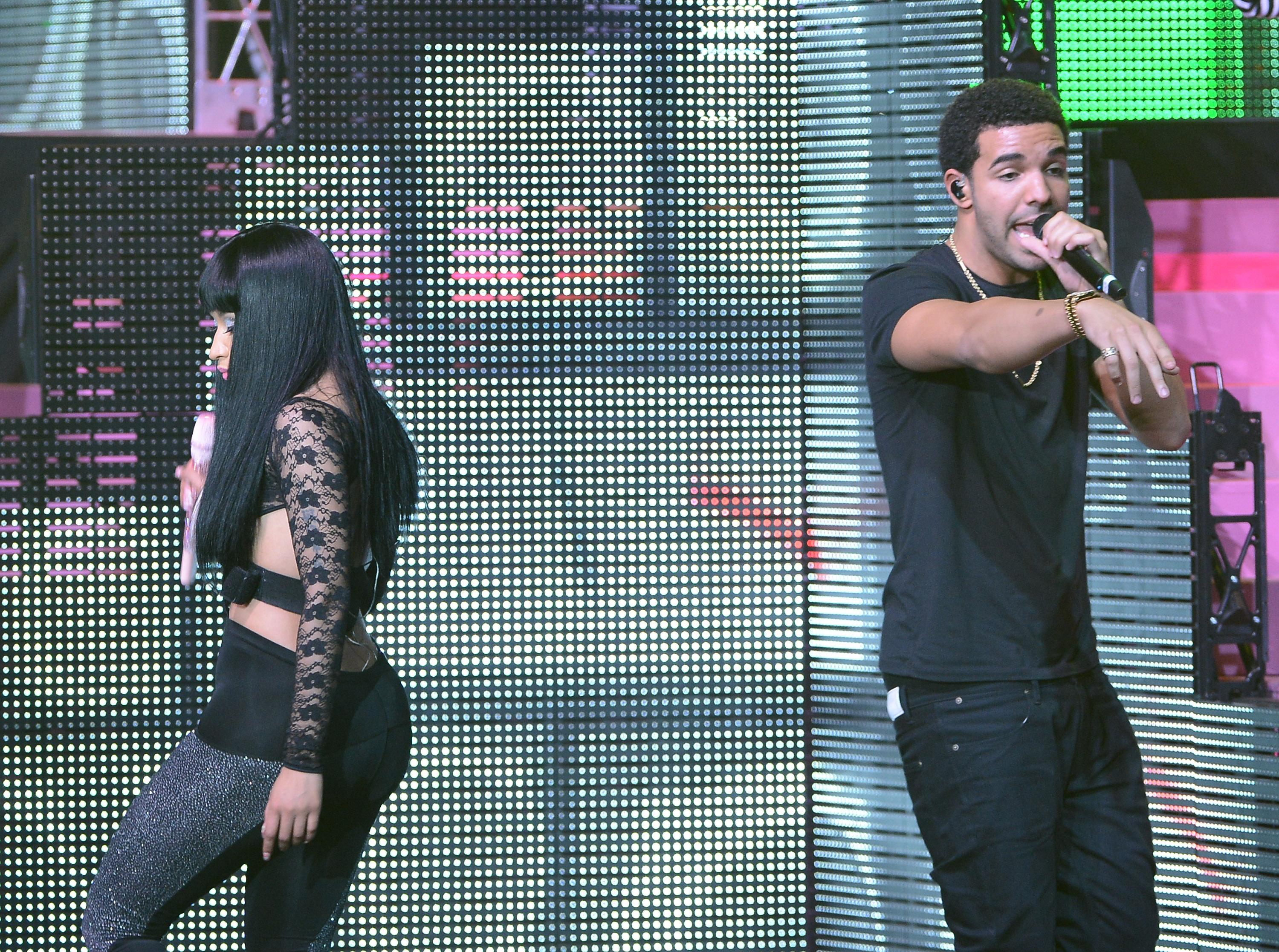 Nicki Minaj and Drake perform on the Pink Friday Tour at Roseland on August 14, 2012.  (Photo by Larry Busacca/Getty)