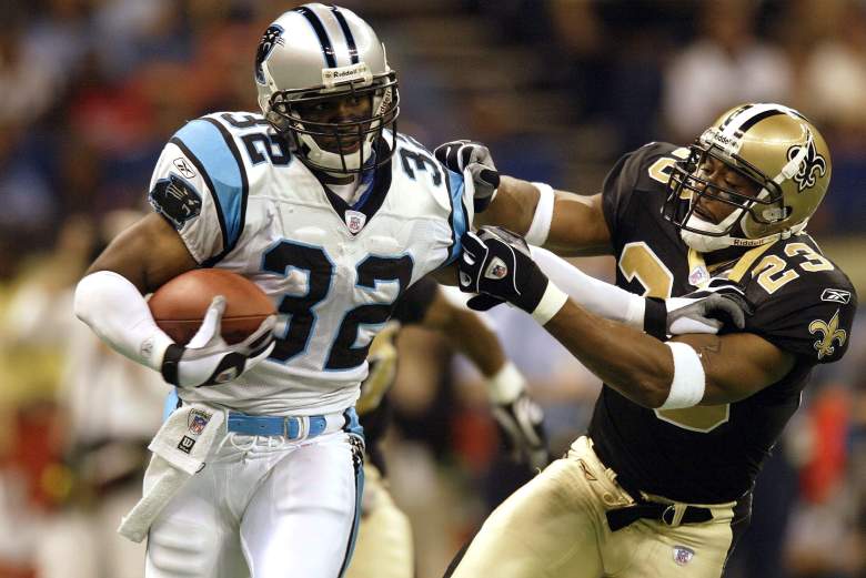 Running back Rod Smart of the Carolina Panthers returns the ball against the New Orleans. (Getty)
