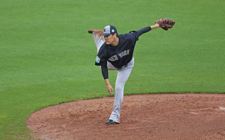 Masahiro Tanaka of the New York Yankees pitches during a spring training game in 2016. (Getty)