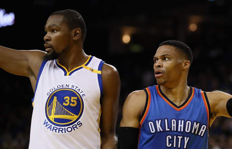 Kevin Durant and Russell Westbrook will play each other  for the third time on February 11. (Getty)