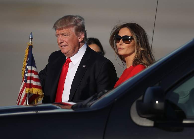 PALM BEACH, FL - FEBRUARY 03:  U.S. President Donald Trump  walks with his wife Melania Trump on the tarmac after he arrived on Air Force One at the Palm Beach International Airport for a visit to his Mar-a-Lago Resort for the weekend on February 3, 2017 in Palm Beach, Florida. President Donald Trump is on his his first visit to Palm Beach since his inauguration.  (Photo by Joe Raedle/Getty Images)