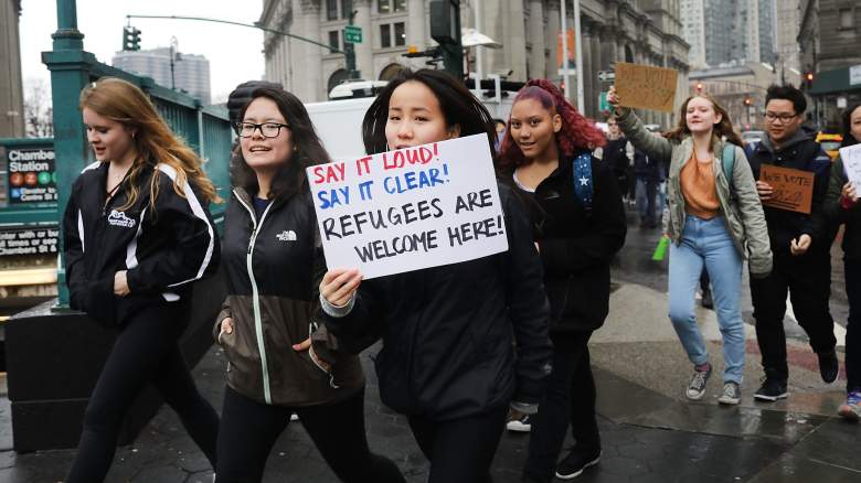 NEW YORK, NY - FEBRUARY 07:  Hundreds of New York City high school students walk out of class to join a protest against President Donald Trump's immigration policies on February 7, 2017 in New York City. Hundreds of chanting and sign carrying students converged on a square in lower Manhattan to denounce the new president, joining thousands of others around the country who have taken issue with many of Trump's policies.  (Photo by Spencer Platt/Getty Images)