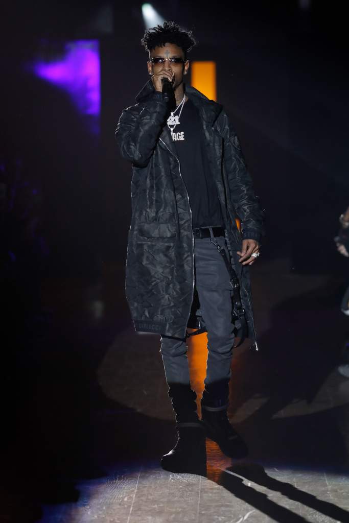 NEW YORK, NY - FEBRUARY 10: Rapper 21 Savage performs at the VFILES runway show during New York Fashion Week at 1515 Broadway on February 10, 2017 in New York City. (Photo by JP Yim/Getty Images)