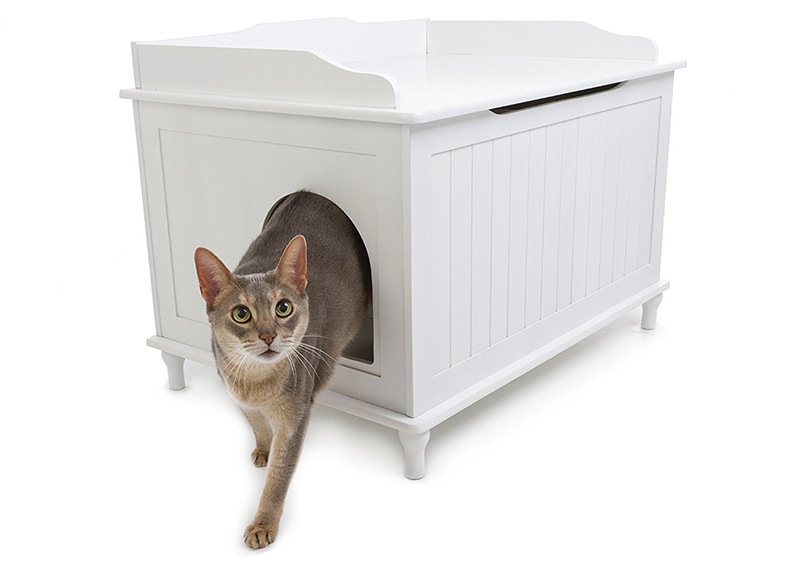 BestPet Cat Litter Box Enclosure Covered Litter Box Enclosed Cat House Condo Side Table Hidden Cat Washroom Enlarged Cat Litter Cabinet Cat Furniture Litter Tray with Door,Brown/White 