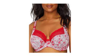 red and white lace trim elomi plus size plunge bra
