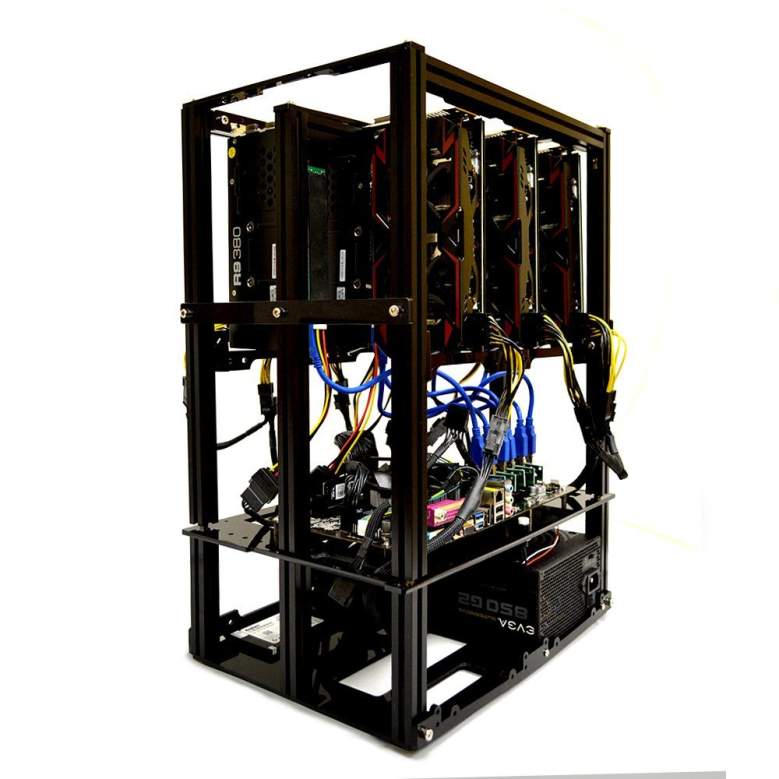 FLOW 6.1 GPU Mining Rig Open Air Frame Computer Case Chassis with 6 USB Risers 