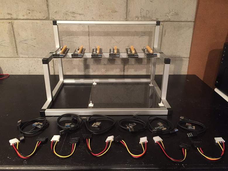  GPU Mining Rig Open Air Frame Case with 6 USB Risers ZCASH ZEC 