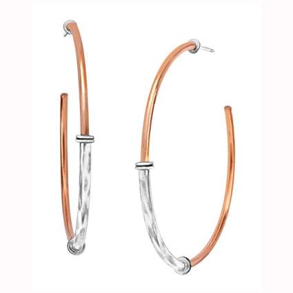 copper and sterling silver hoop earrings