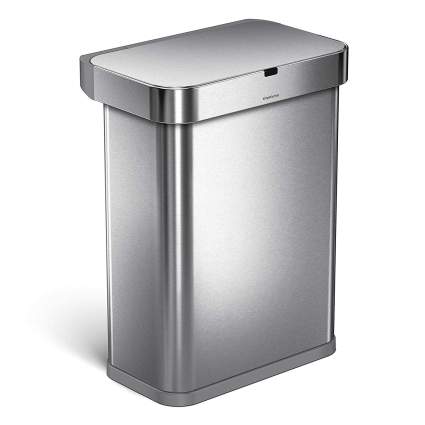 simplehuman 58 Liter / 15.3 Gallon Stainless Steel Touch-Free Rectangular Kitchen Sensor Trash