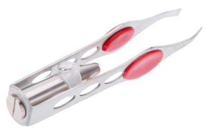 Steel tweezers with a red grip