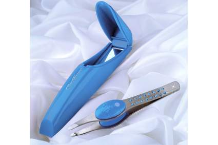 Blue light up tweezers with crystals and carrying case