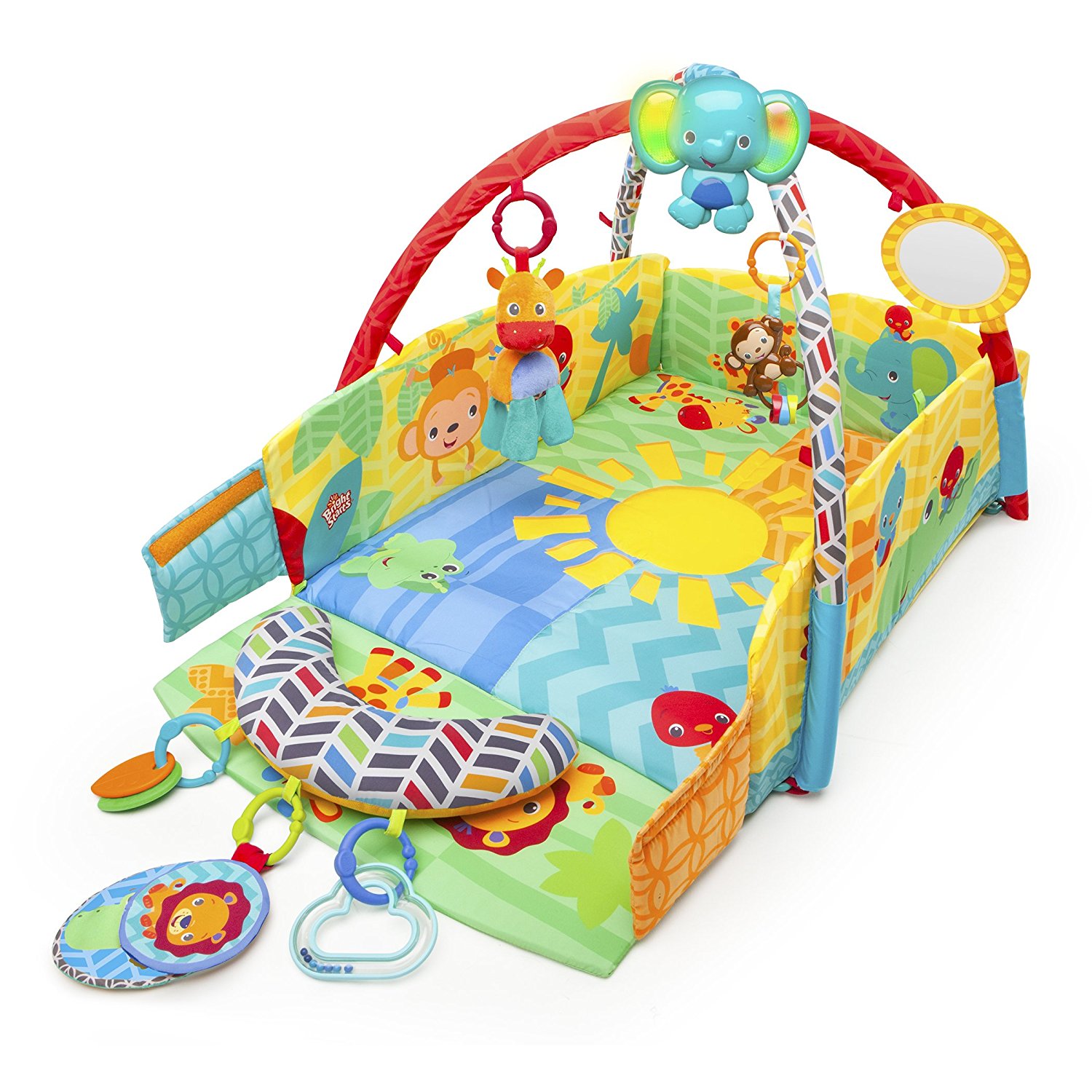 bright starts sunny safari baby's play place, best baby activity mat, baby activity mat, playmat, best playmat, activity mat with walls, activity mat with toys
