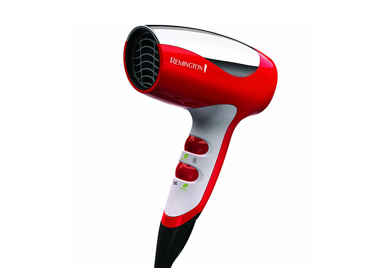 Shiny red and silver hair dryer