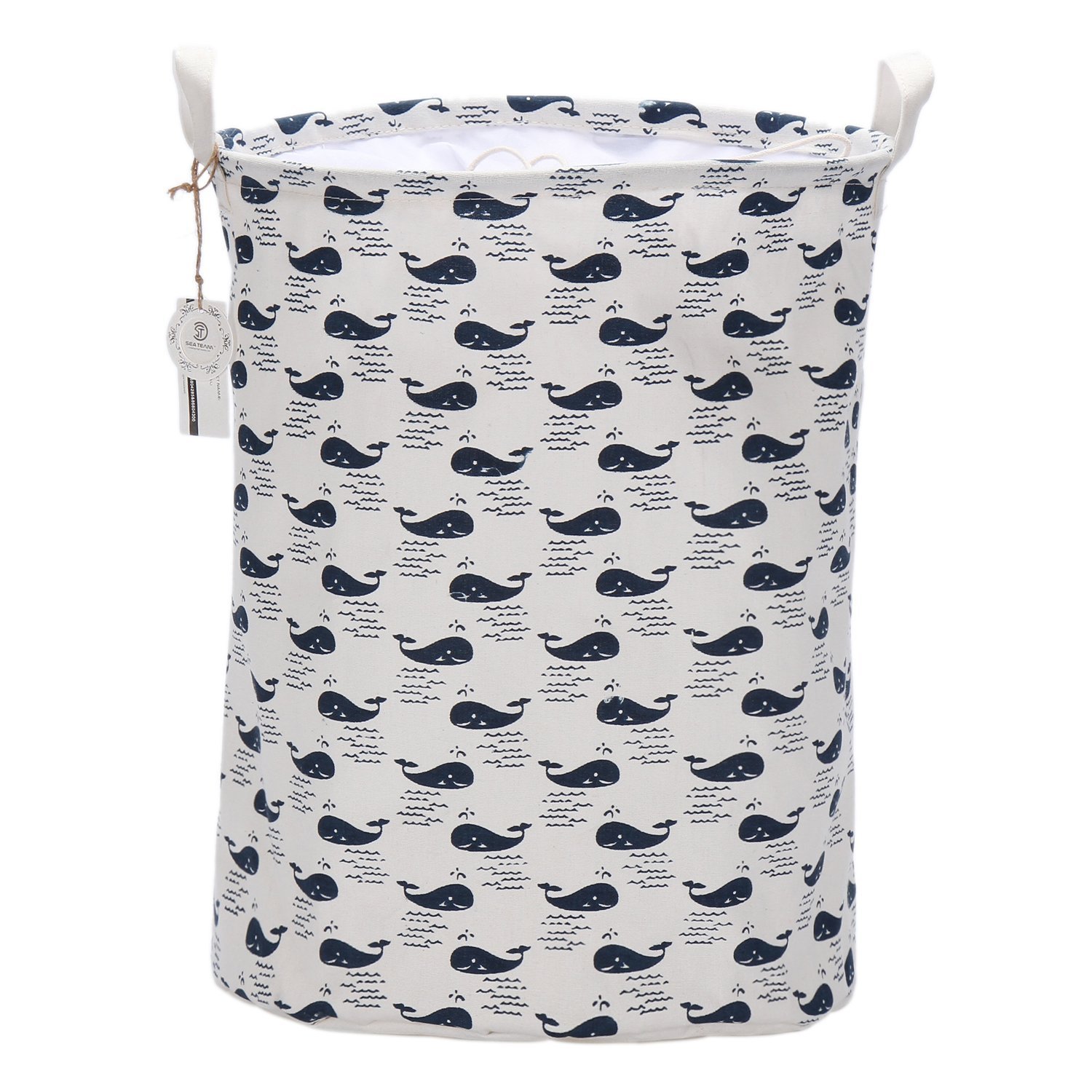 Sea Team Folding Cylindric Canvas Fabric Laundry Hamper Storage Basket with Drawstring Cover, best laundry hampers for nursery, laundry hampers for nursery, canvas laundry hamper, kids laundry hamper, baby laundry hamper, whales laundry hamper, cute laundry hamper, affordable laundry hamper, best nursery hampers, nursery hampers