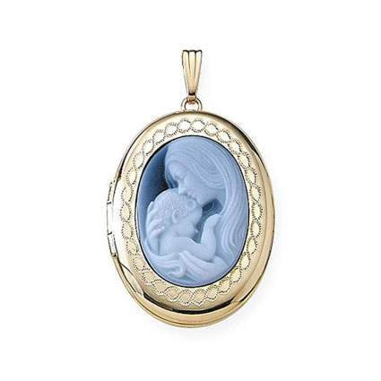 gold and blue cameo mother and child locket