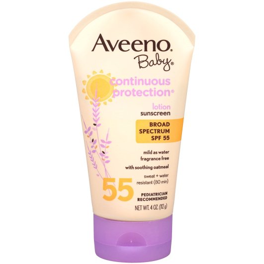 Aveeno Baby Continuous Protection Lotion Sunscreen With Broad Spectrum, best sunscreen for babies, sunscreen for babies, natural sunscreen for babies, safe sunscreen for babies, gentle sunscreen for babies