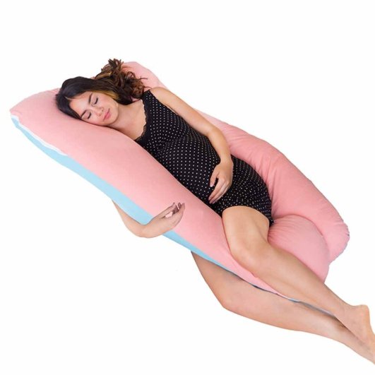 Meiz U-Shaped Body Pregnancy Maternity Pillow with Zipper & Removable Cover （Blue & Pink）, best pregnancy body pillow, pregnancy body pillow, maternity body pillow, best maternity pillow, maternity pillow, u-shaped pregnancy pillow, pink pregnancy pillow, full support pregnancy pillow