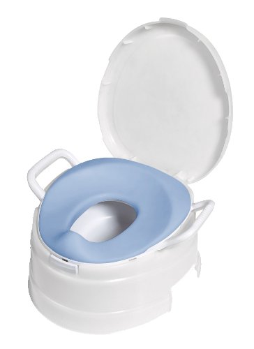 Primo 4-In-1 Soft Seat Toilet Trainer and Step Stool White with Pastel Blue Seat, primo potty, travel potty, best travel potty, portable potty, best portable potty, convertible potty, potty with handles, blue potty, toilet training potty
