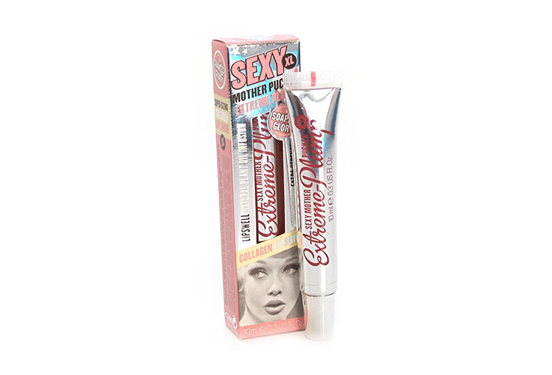 Image of metallic silver tube of lip gloss with pop art illustrations on box