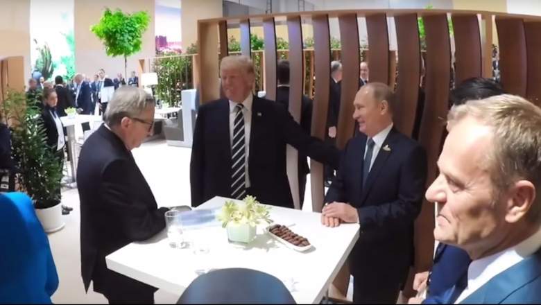 Donald Trump Vladimir Putin, Trump Putin first meeting, Trump Putin handshake