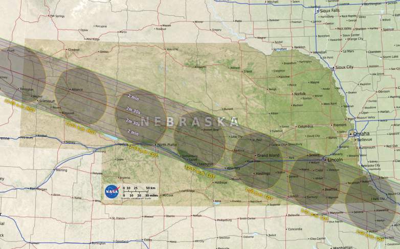 North Platte eclipse map, Nebraska Eclipse Map