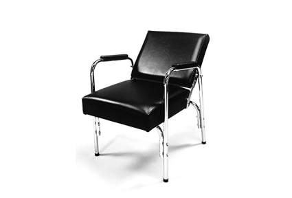 Image of plain black shampoo chair with padded armrests