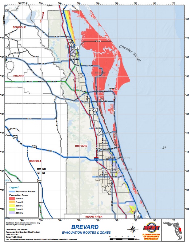 Brevard County Evacuation Zones Map & Shelters for Hurricane Irma