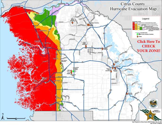 Citrus County evacuation zones, Citrus County evacuation zone map, Citrus County Evacuation Zone Hurricane Irma