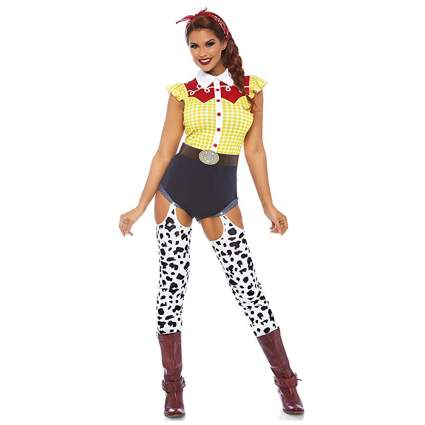 yellow and denim cowgirl costume with leggings